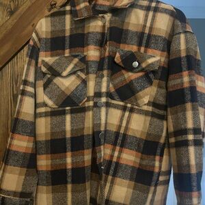 Plaid Button Down Shirt in Tan and Black